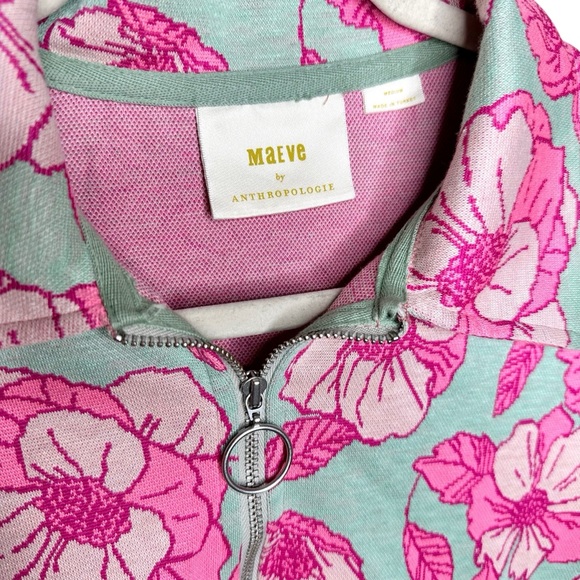 Anthropologie Maeve Short-Sleeve Floral Jacquard Top Pink/Green Medium - Picture 7 of 14